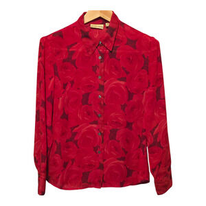 Apostrophe Top Womens Plus Size 16 Red Dark Floral Long Sleeve Semi Sheer